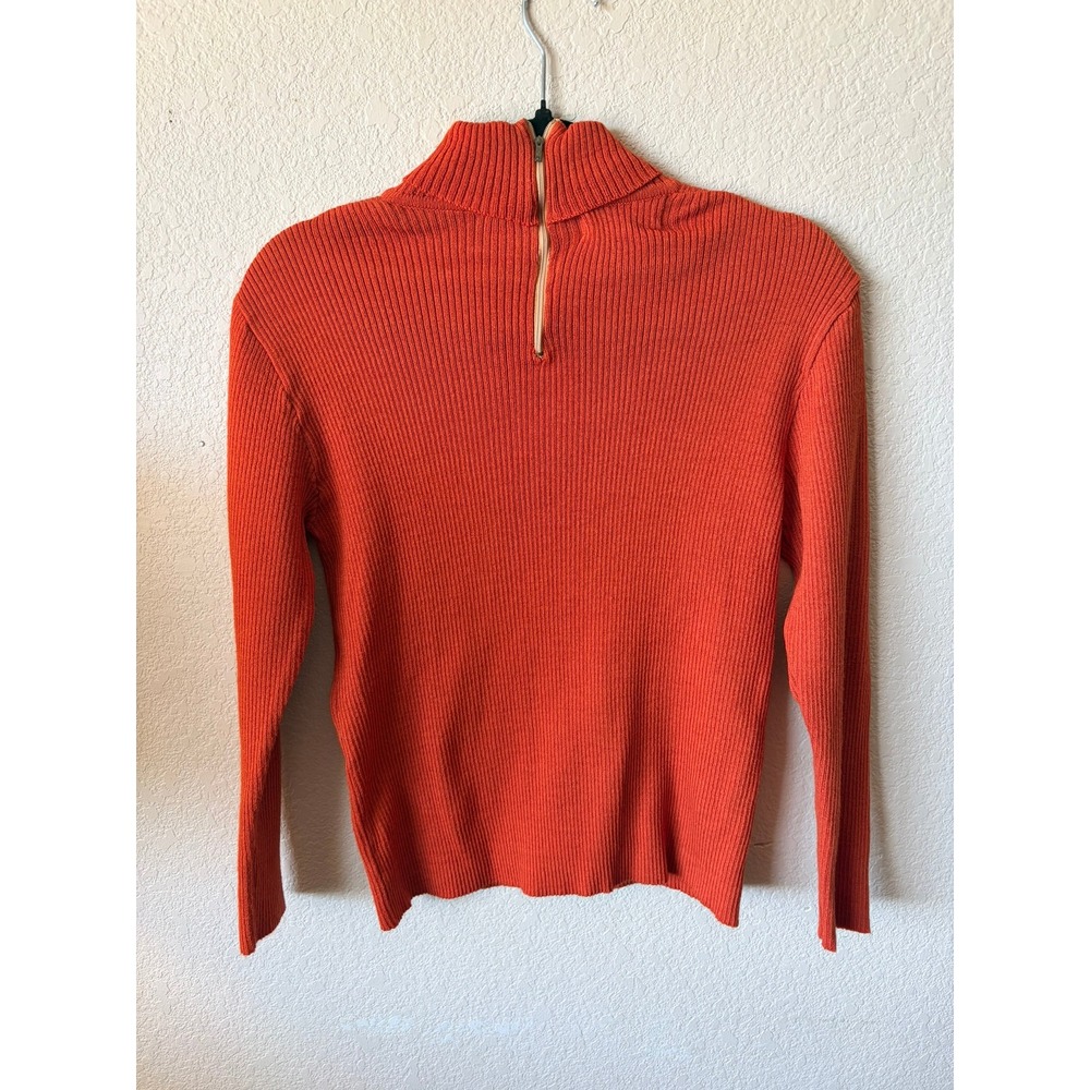 Vintage Burnt Orange Ribbed Turtleneck Sweater Back Zip Mock Neck Romania 34 - Picture 7 of 8